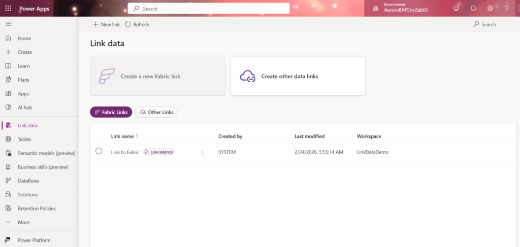 The standalone Manage tables option, reachable from the top command bar at any time.