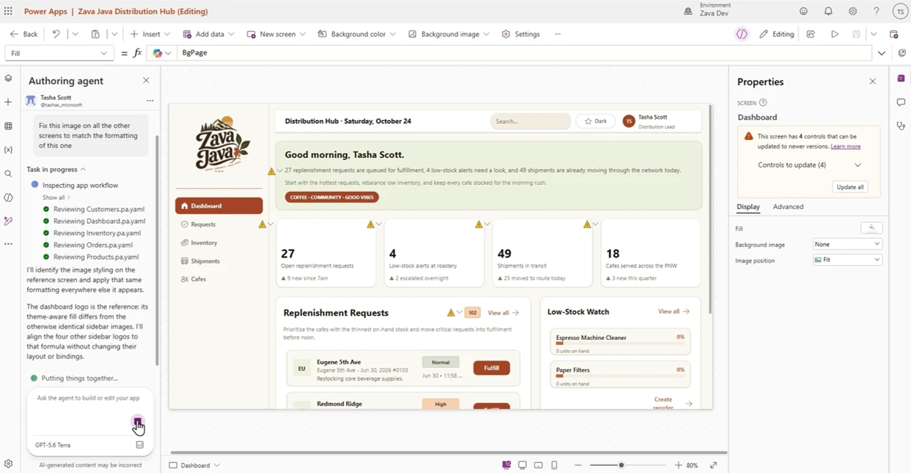 A screenshot of the in-studio agent in action