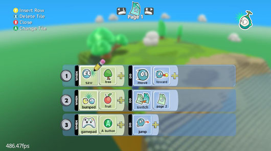 screenshot of the Kodu programming user interface