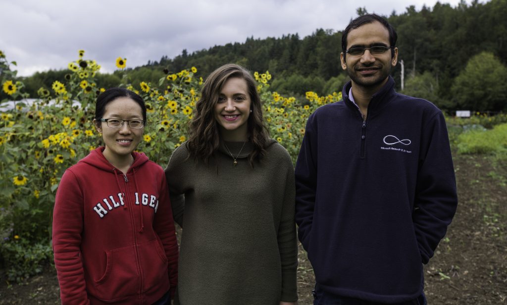 FarmBeats - The 2015 Ag Interns, from left to right: Xinxin, Zerina, and Deepak. Missing from the picture: JongHo.