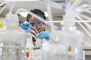 Female researcher working in bio-medical lab