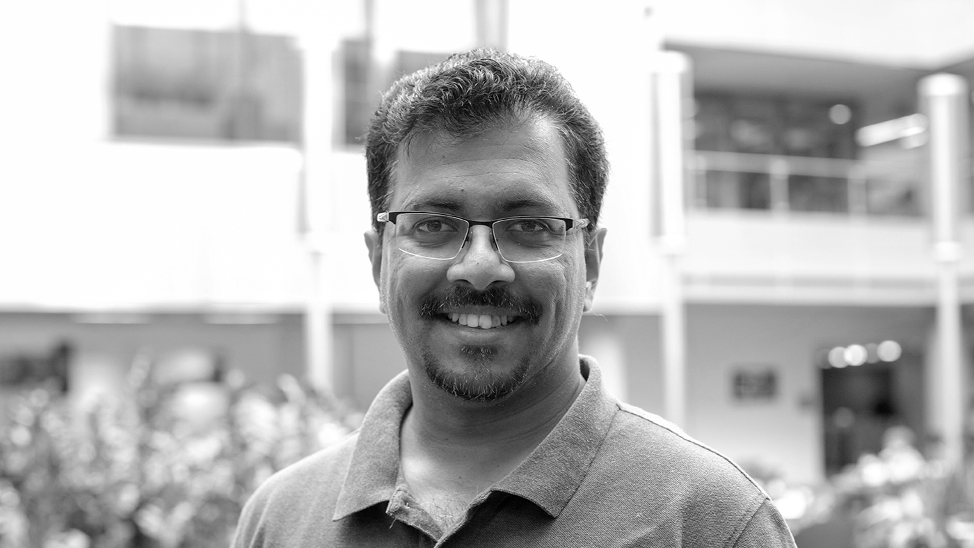 Black and white photo of Karthik Ramachandra
