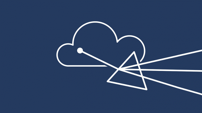 A graphic of a cloud with a prism refracting information streams coming from the cloud