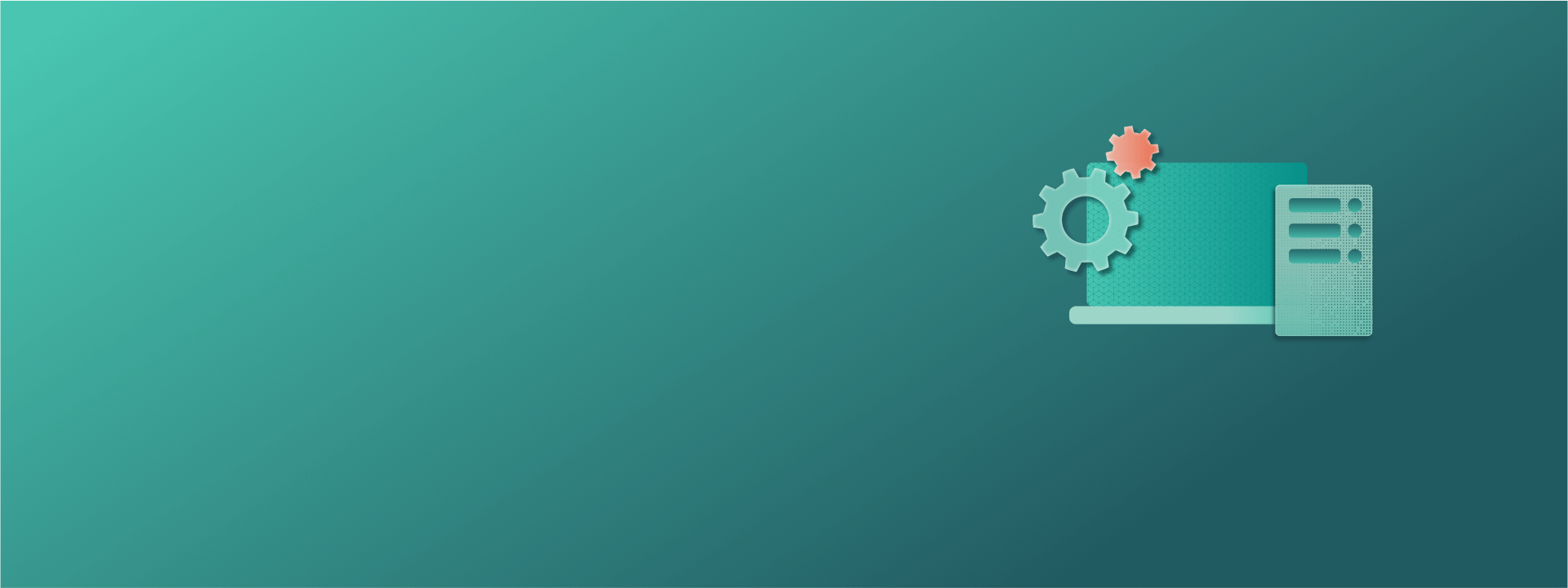 illustration of two gears and a tablet on top of a computer screen on a green gradient background