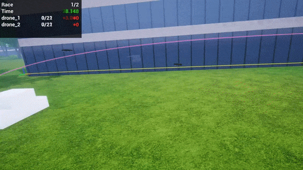 This animation shows a segment of one of our racing tracks with two drones racing against each other