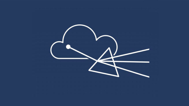 Cloud Systems Futures theme icon - illustration of a cloud with a triangle and extended lines