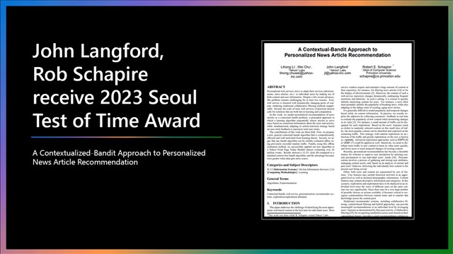 John Langford and Rob Schapire receive 2023 Seoul Test of Time Award