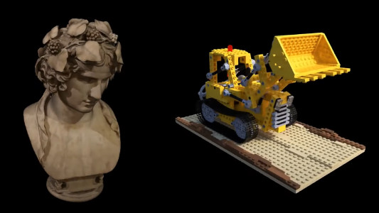 neural renders of a sculpture and lego model