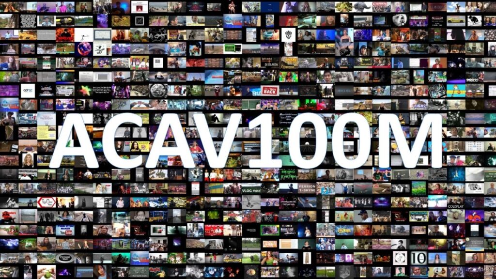 ACAV100M text on top of a series of small images.