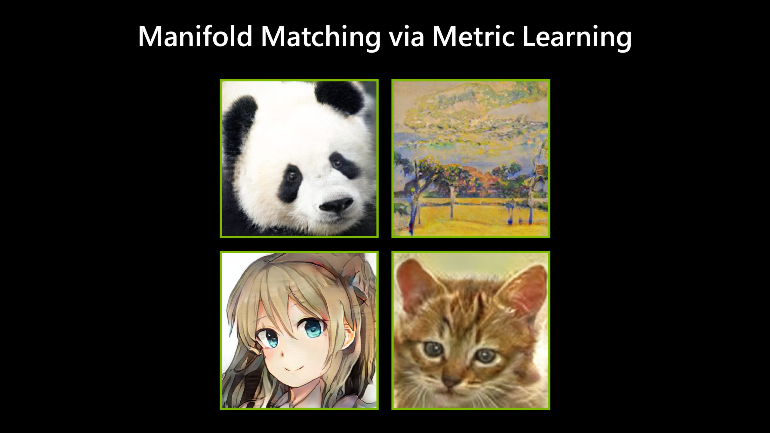 An image generation model training using MVM. Images show a panda progressively being generated to become more realistic, various paintings generated by the model, an anime character generated to become more realistic, and various cat images generated to become more realistic.