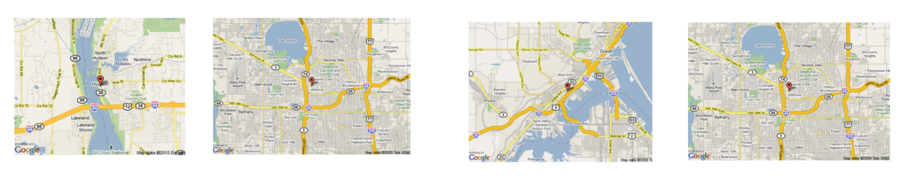 Four maps of different cities 