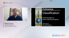 Manik Varma giving a Keynote on Extreme classification for dense retrieval and personalized recommendation at the Microsoft Research Summit 2021