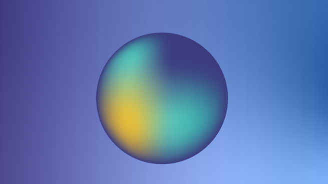 abstract multi-colored sphere on a blue gradient background