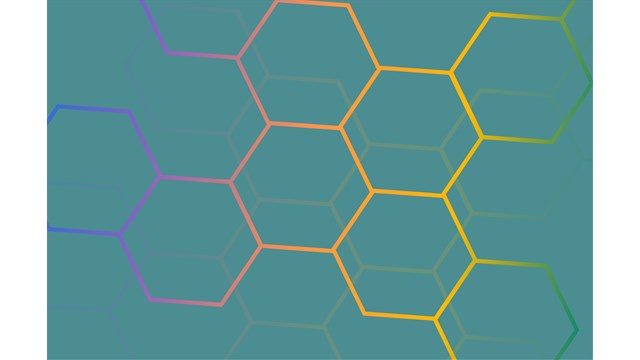 Rainbow hexagon pattern on teal background