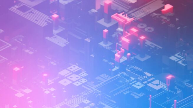 pink and blue gradient overlay on circuit board