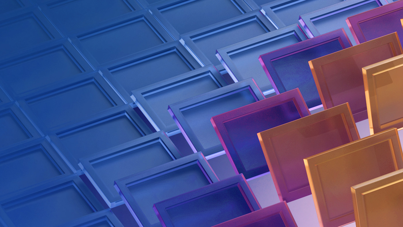 Abstract image with blue, purple, and orange tiles moving upward