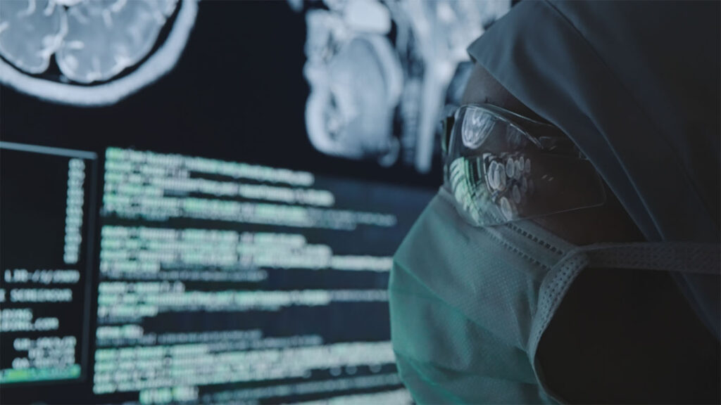 Real-world evidence (RWE) - precision health; close up of a surgeon looking at a scanned image