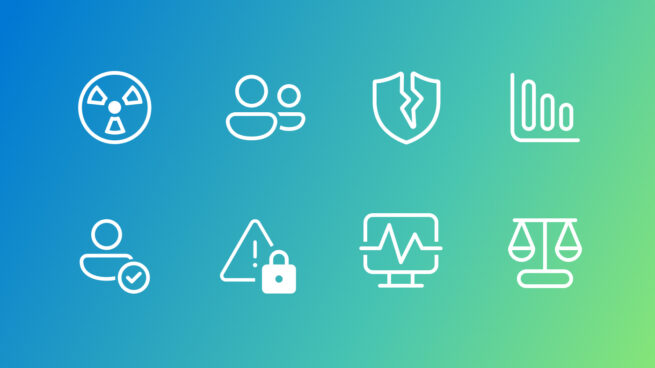 White line icons on a blue and green gradient background