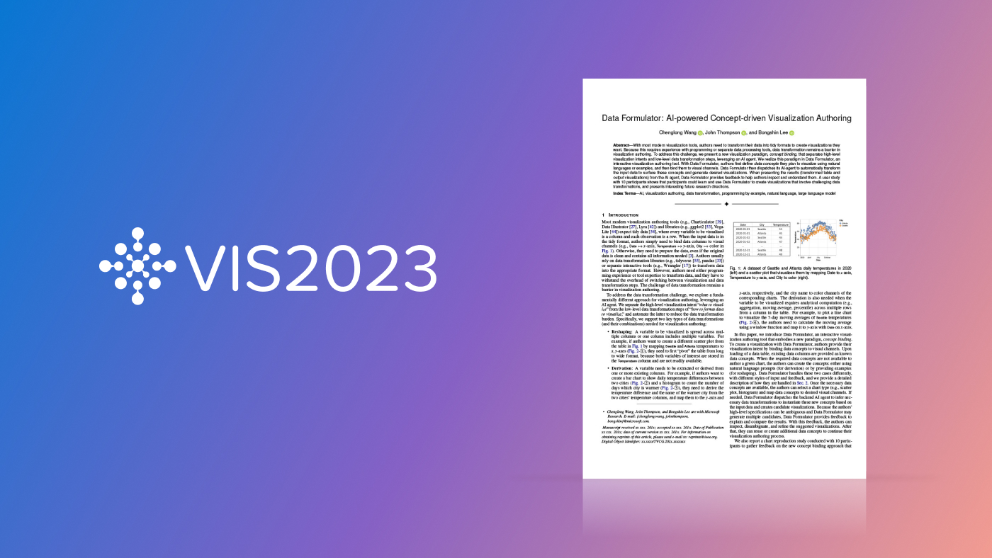 The VIS2023 logo to the left of the first page of an accepted research paper