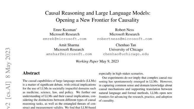 Causal Reasoning and Large Language Models: Opening a New Frontier for Causality