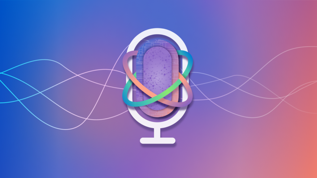 Stylized microphone and sound waves illustration.