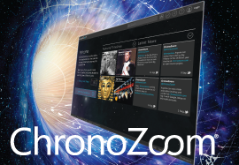 ChronoZoom graphic: web browser page with history tiles in space