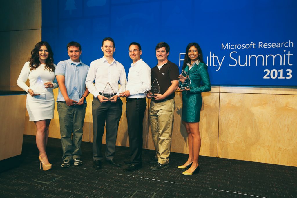 Faculty Fellows (from left): Monica Tentori, assistant professor, Center for Scientific Research and Higher Education; Ruslan Salakhutdinov, assistant professor, University of Toronto; Michael Milford, senior lecturer, Queensland University of Technology; Michael Schapira, senior lecturer, Hebrew University of Jerusalem; Ryan Williams, assistant professor, Stanford University; and Animashree Anandkumar, assistant professor, University of California, Irvine. Not pictured: Katrina Ligett