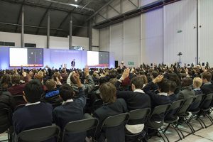 a group of people in a room