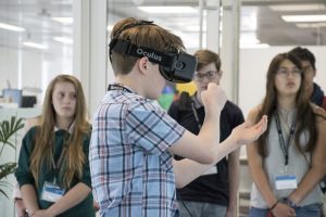 a group of people standing in front of a building