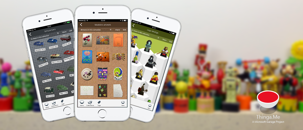 Three screenshots of the Thinga.Me app