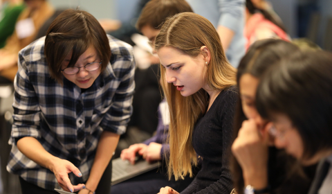 Datathon participants at the Microsoft New England Research and Development center. Photo Credit: Dana Quigley