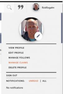 Screenshot of Microsoft Academic Manage Claims selector