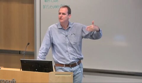 Peter Bartlett from University of California at Berkeley giving talk at Microsoft's AI Institute “Geometry of Deep Learning” 2019 Workshop