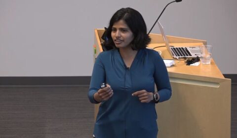 Suriya Gunasekar from TTI-C giving talk at Microsoft Research's AI Institute “Geometry of Deep Learning” 2019 Workshop