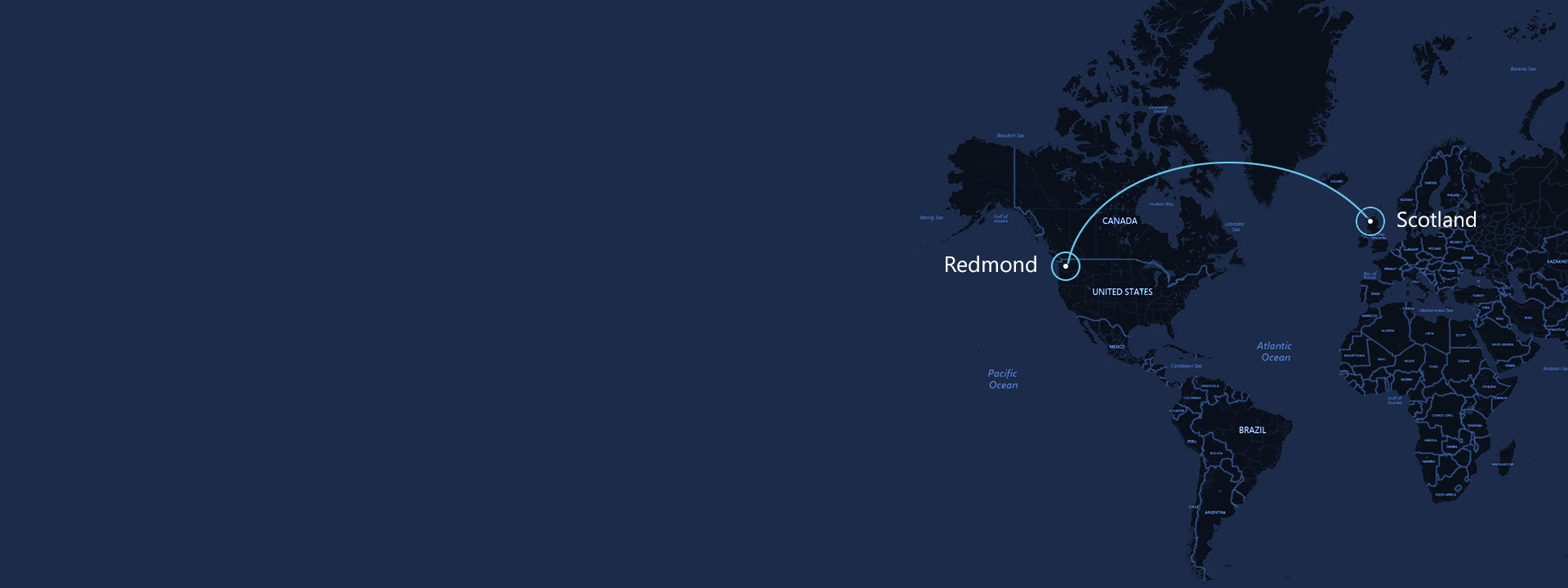 Map showing the data connection between Redmond and Northern Scotland