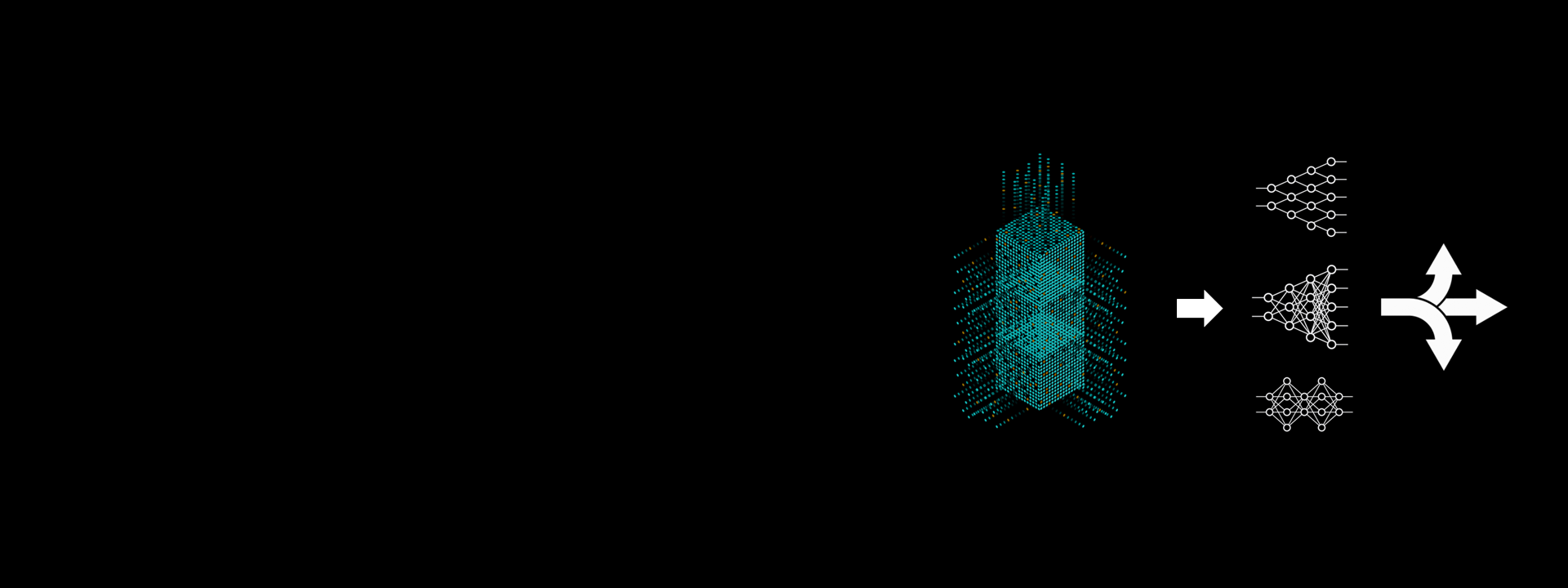 ArchAi: illustration of a tower of data being processed using AI