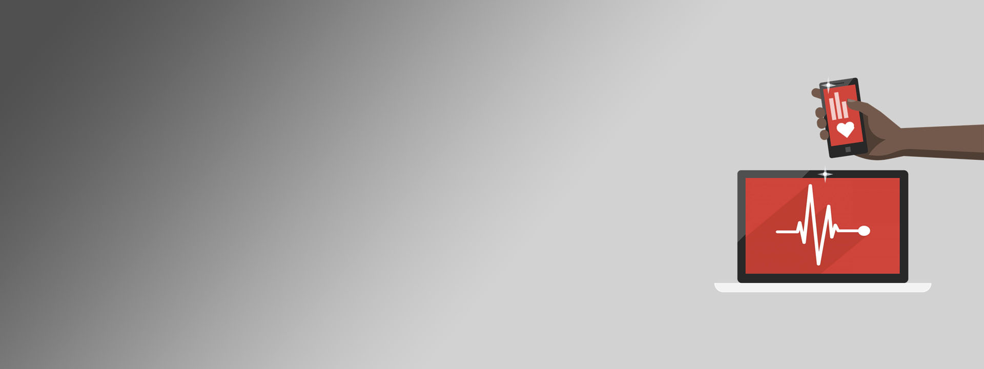 Physiological sensing - illustration of a hand holding a cellphone above a heartbeat monitor