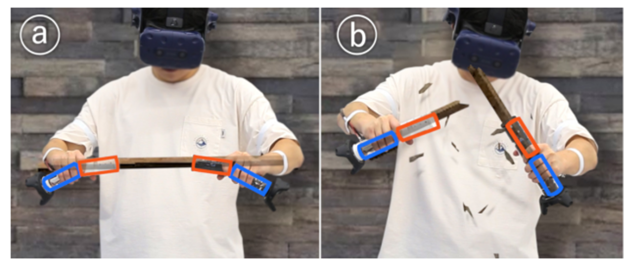 Figure 4: The controllers can create a force illusion that feels like breaking a bar