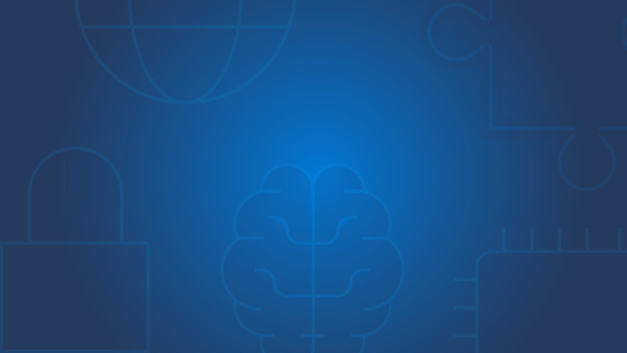 abstract illustrated outlines of a brain, lock, and globe