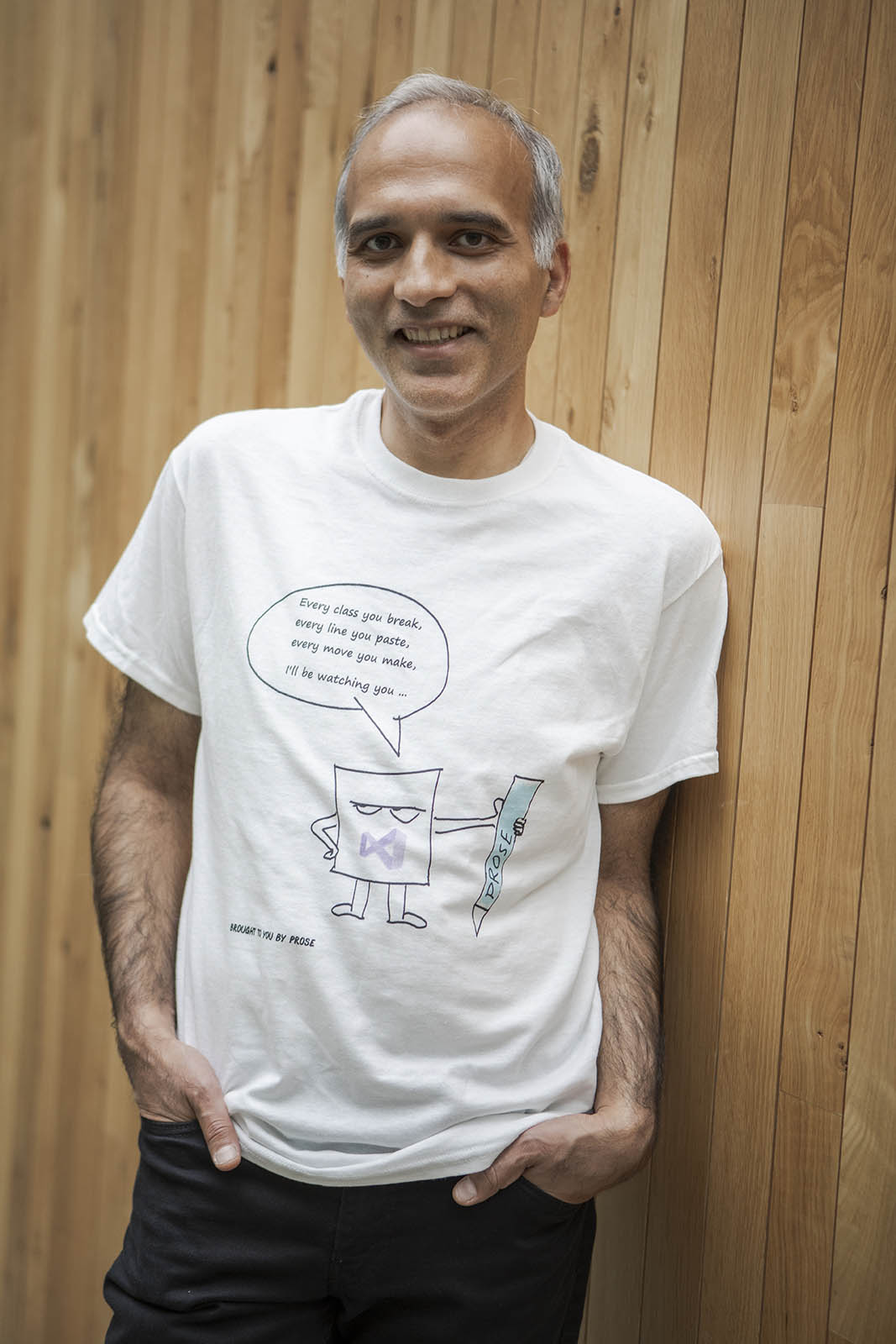 photo of Sumit Gulwani in an Intellicode Suggestions shirt