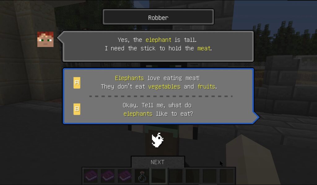 Dialogue with the robber in the third mission.