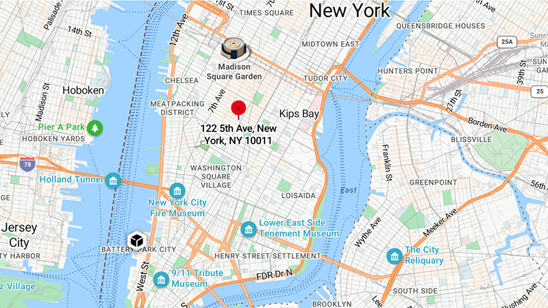 Bing map for NYC location - 122 5th Ave