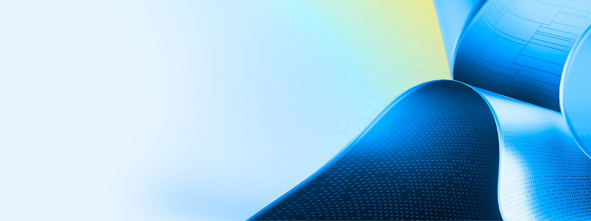 abstract blue ribbon shapes on a light blue and yellow background