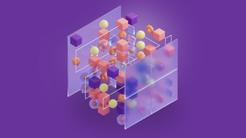 10 AI terms - colorful shapes on a purple background