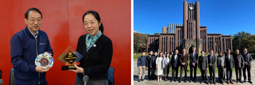 MSR Asia | left image: two people posing with awards; right image: group of people in front of a building