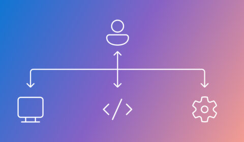 This figure denotes a human figure above a small monitor on the left and a gear on the right with arrows pointing to each.