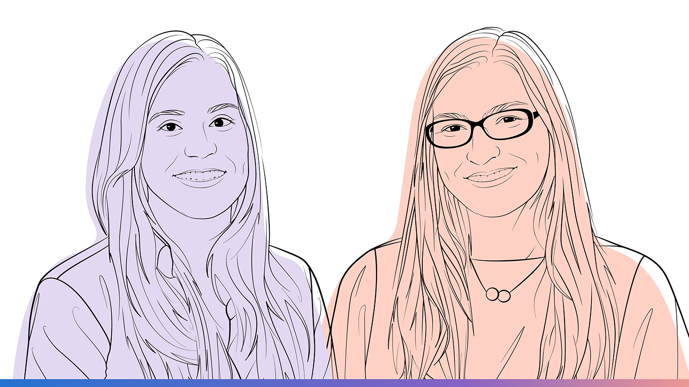 Illustrated headshots of Hanna Wallach (left) and Jenn Wortman Vaughan (right).