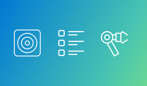 V2GP framework | Three white line icons, showing a target within a rounded square, a checklist, and a robotic arm, on a blue‑to‑green gradient background.