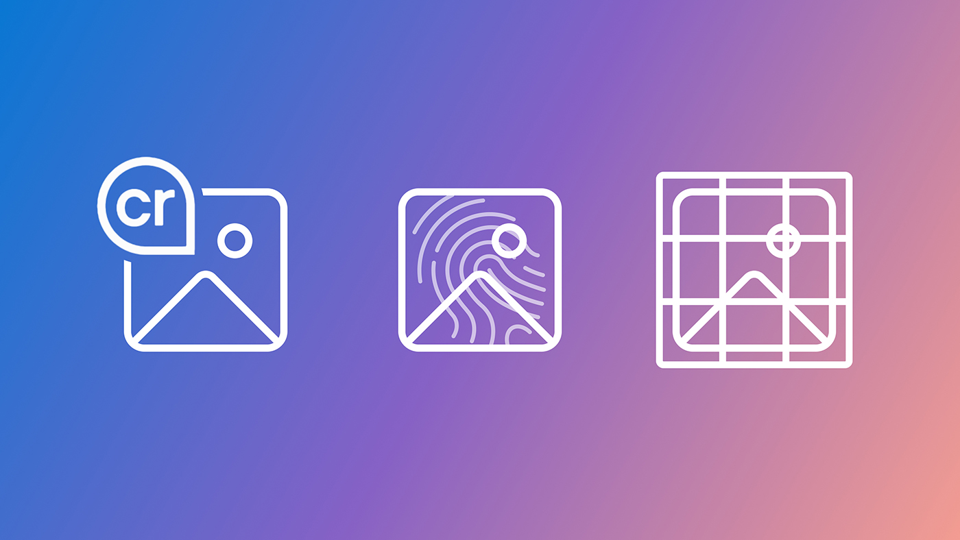 Provenance graphic: three icons on a purple to orange gradient background