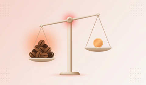 A scale showing coffee is worth more than gold